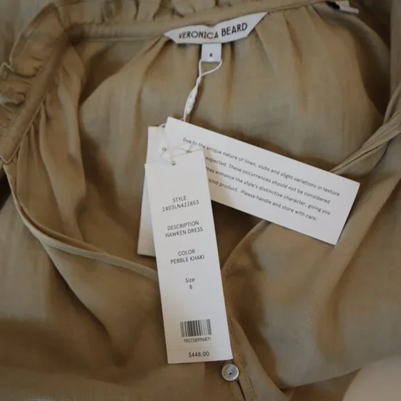 Veronica Beard Hawkin Linen Dress Pebble Khaki Women's Size 8 New Tag $448